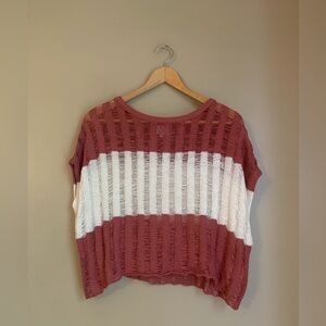 Blue rain x Francesca’s 3d sweater short sleeve summer big strip boxy cropped